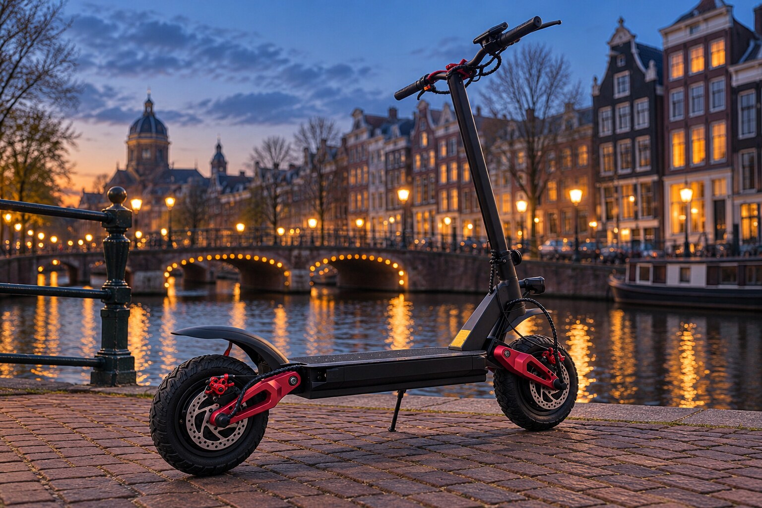 High-performance electric scooter with all-terrain tyres and disc brakes
