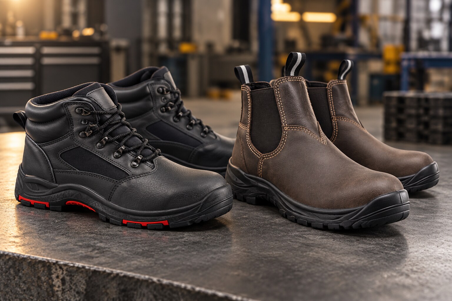 Industrial safety footwear collection with lace-up and pull-on boots