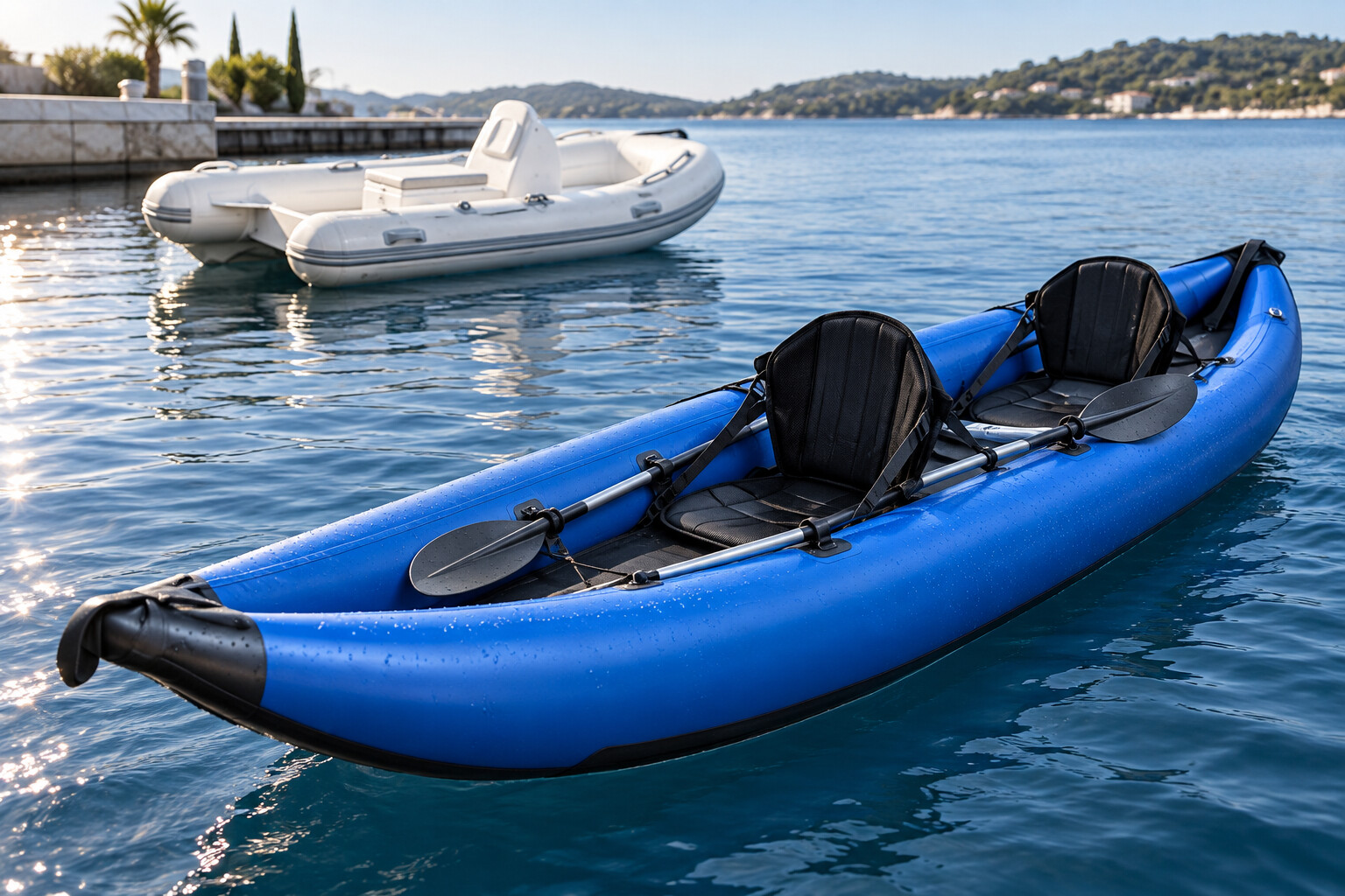 Rigid-hull inflatable tender boat produced as part of a wider watersports range