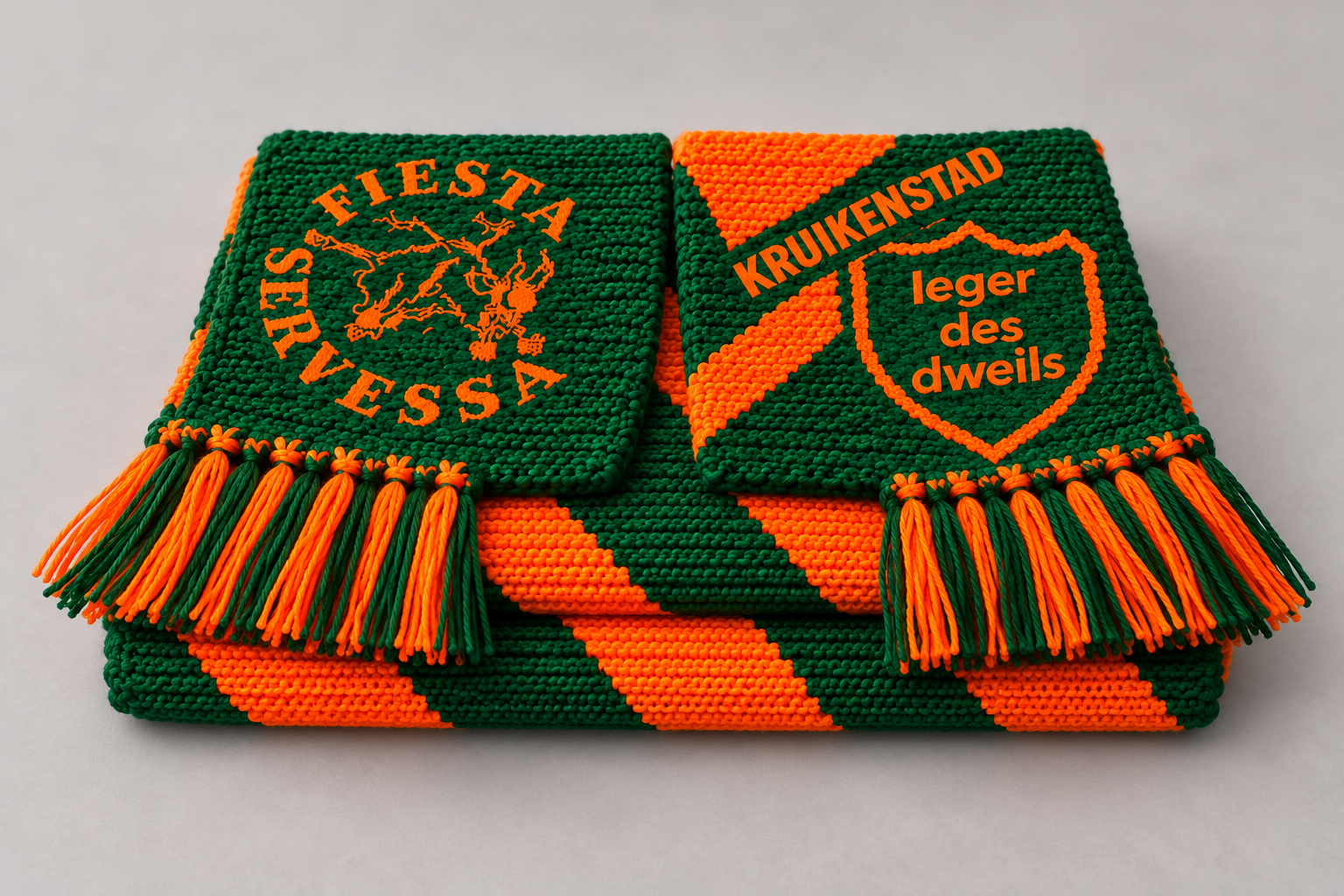 Opgevouwen Kruikenstad sjaal met Fiesta Servessa en Leger des Dweils logo