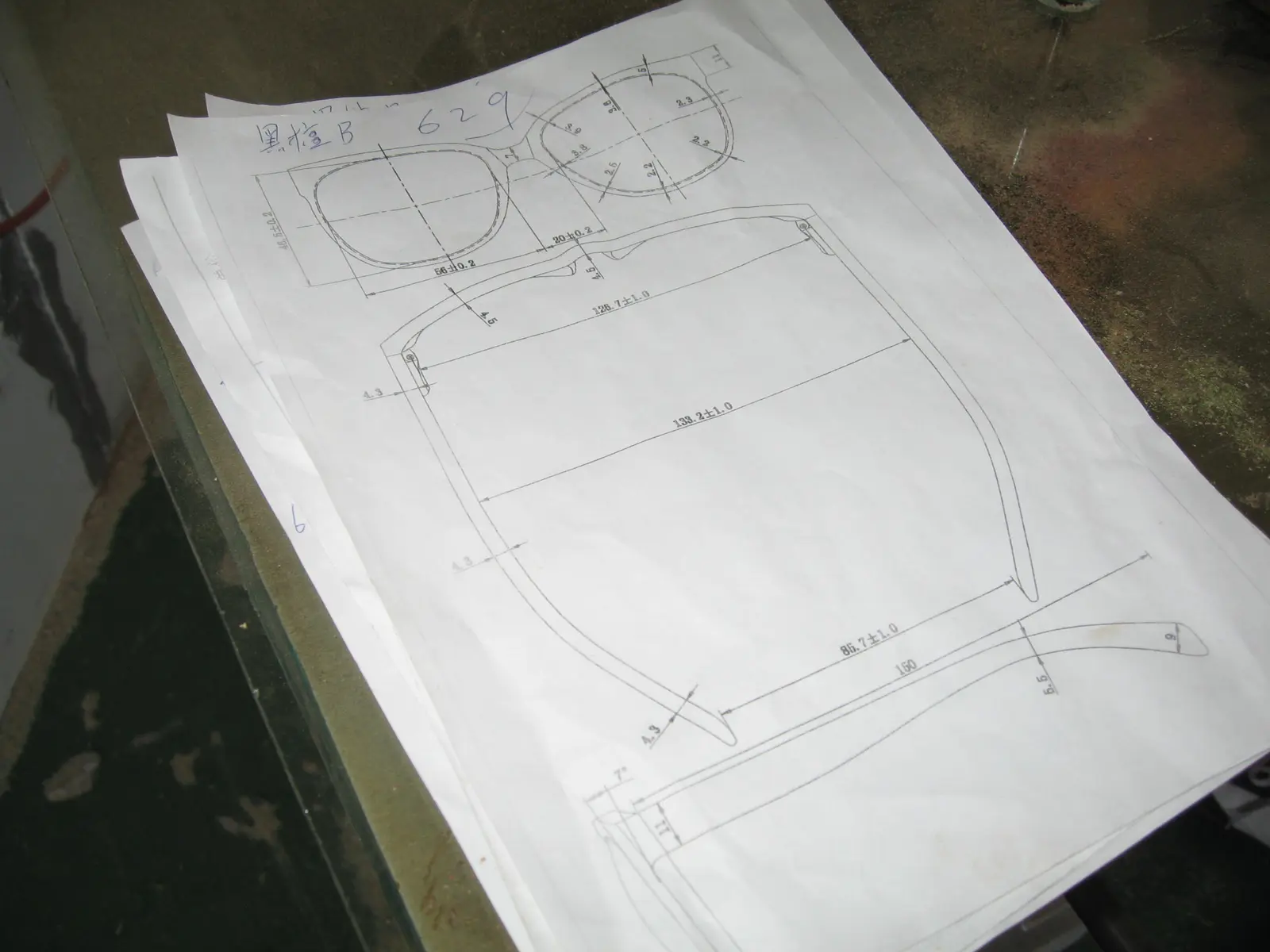 Original dimensioned design drawing for BRIL eyewear