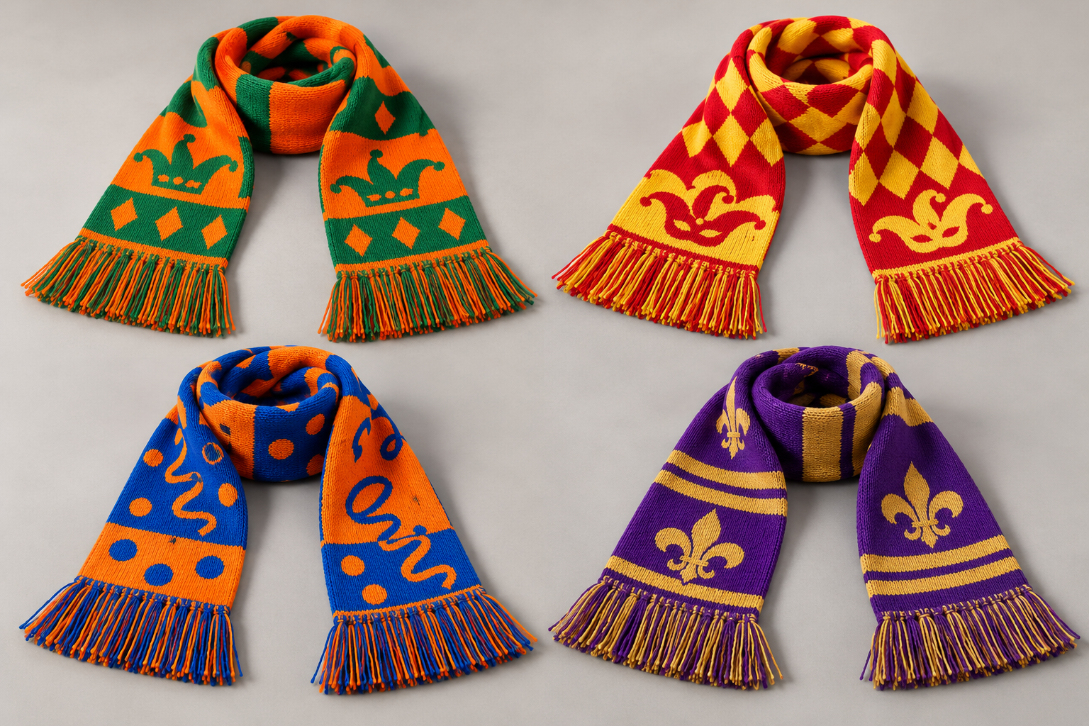 Jacquard gebreide carnavalssjaals met franjes